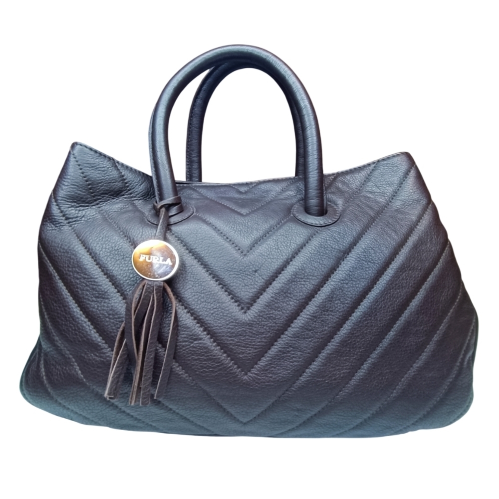Furla Quilted Dark Brown Leather Tote Bag